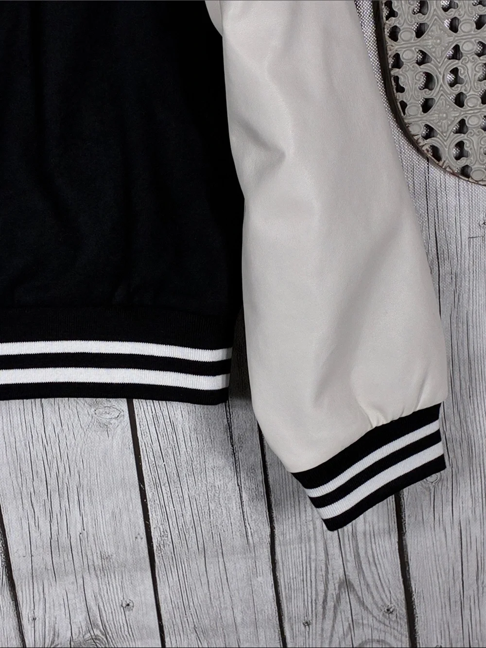 Limited Too Black & White Varsity Jacket with Pink Accents Size 12/14
